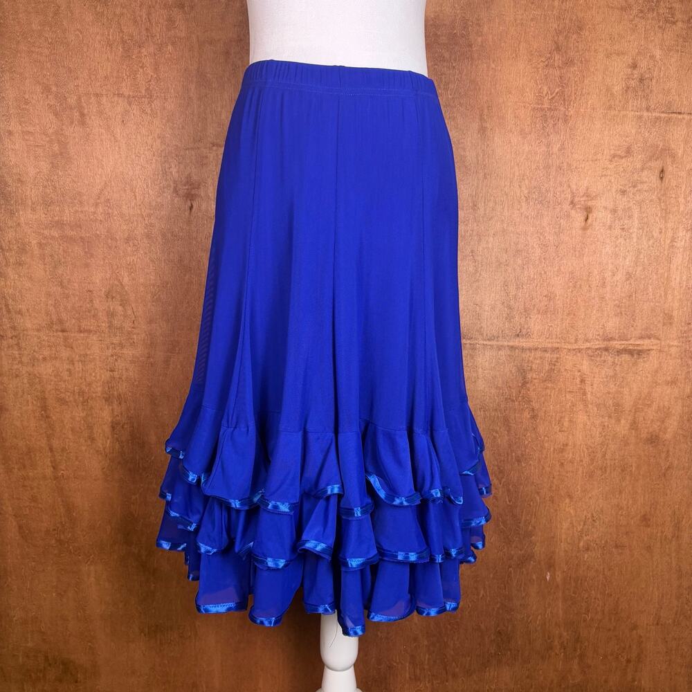 Blue ruffle skirt midi swing dance skirt one size (XS small to medium)